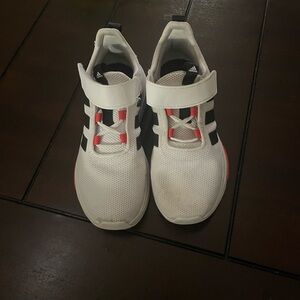 Adidas Kids White Sneakers with Black and Red Highlights